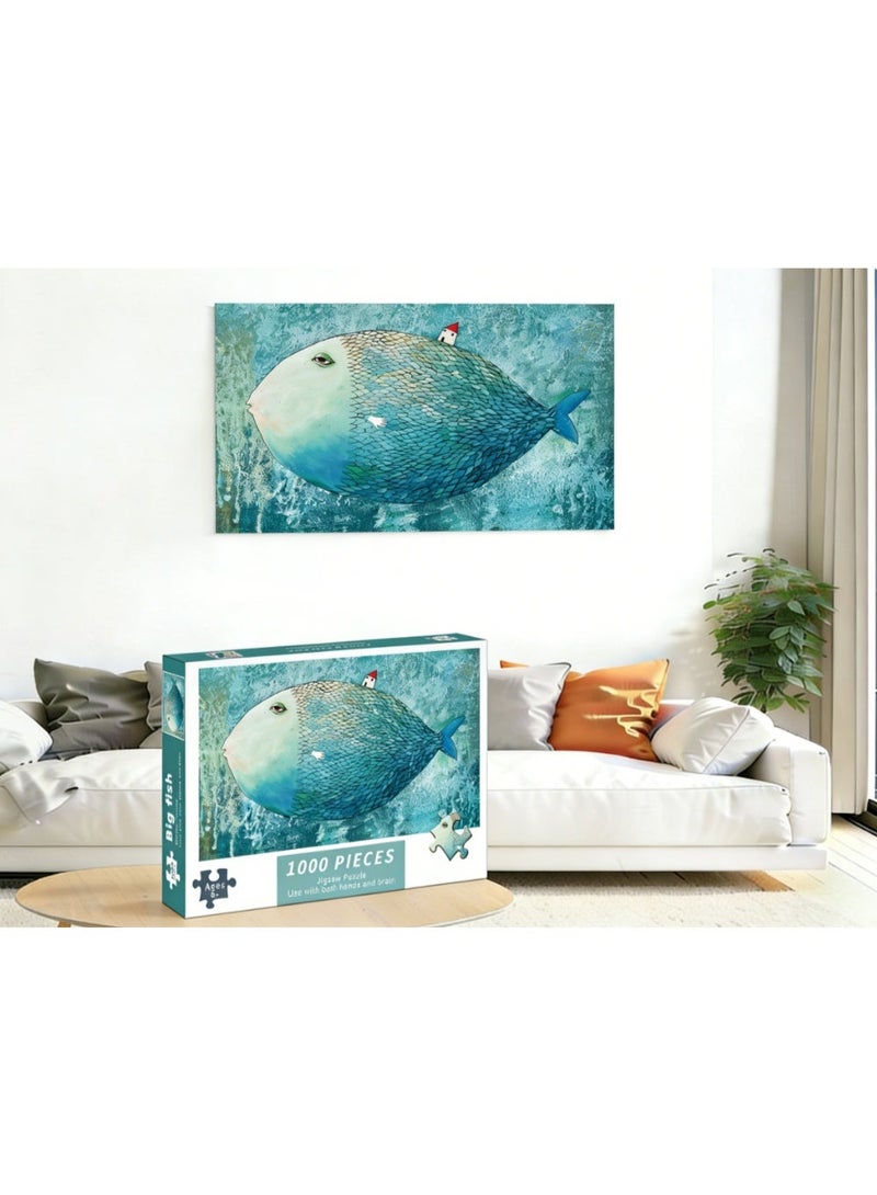 1000pcs الكبار الكرتون لغز ، الكرتون الرسم التحدي لغز ، مناسبة للأنشطة العائلية ، الليالي اللعبة ، الهدايا لتخفيف الإجهاد ، الأسماك الكبيرة - Image 2