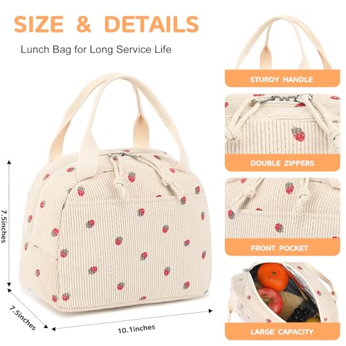 Bluboon Lunch Bag for Women Men Cute Corduroy Lunch Tote Bags Reusable Insulated Lunch Box Large Capacity Reusable Insulated Cooler for Work Picnic or Travel - Image 5