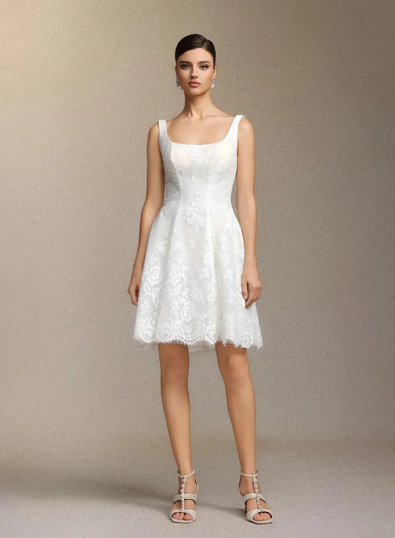 Bella Barnett Tutuni Lace square-neck halter mini dress