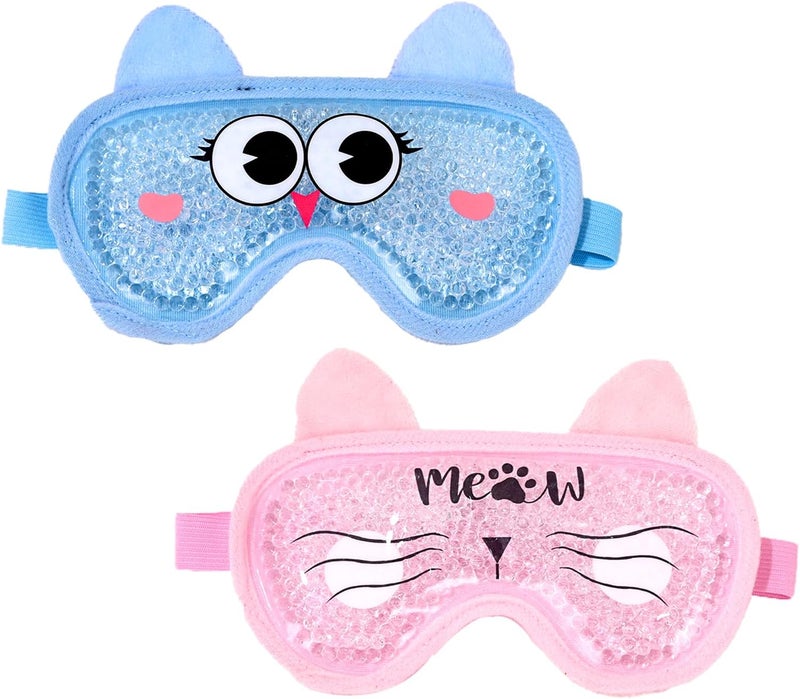 2 Pcs Cooling Eye Mask Cooling eye mask for Puffy Eyes Gel Reusable Hot Cold Therapy for Migraine Headache Dark Circles Dry Eyes Swollen Blue Owl And Pink Cat