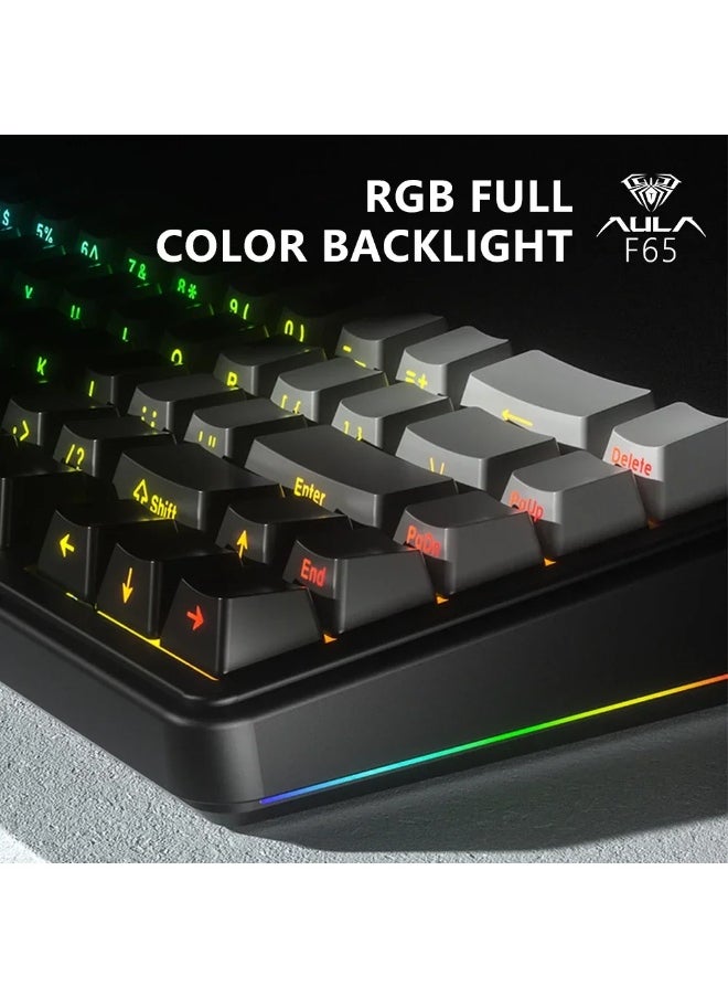 F65 65% Layout Hot-Swap Gasket-mounted Wired Type-C/Bluetooth/2.4G Wireless Mechanical Keyboard for Mac/Win(Black Gradient)