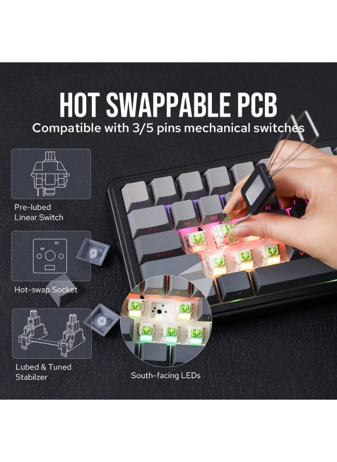 F65 65% Layout Hot-Swap Gasket-mounted Wired Type-C/Bluetooth/2.4G Wireless Mechanical Keyboard for Mac/Win(Black Gradient)