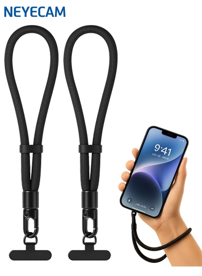 Neyecam Adjustable Phone Wrist Strap 2 Pack with Tether Tabs, Tear-Resistant Polyester Lanyard for Smartphones, Keys, USB – Black - Image 1