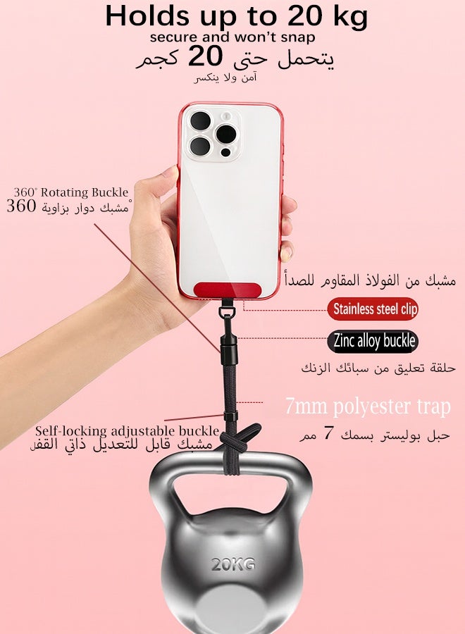 Neyecam Adjustable Phone Wrist Strap 2 Pack with Tether Tabs, Tear-Resistant Polyester Lanyard for Smartphones, Keys, USB – Black - Image 2