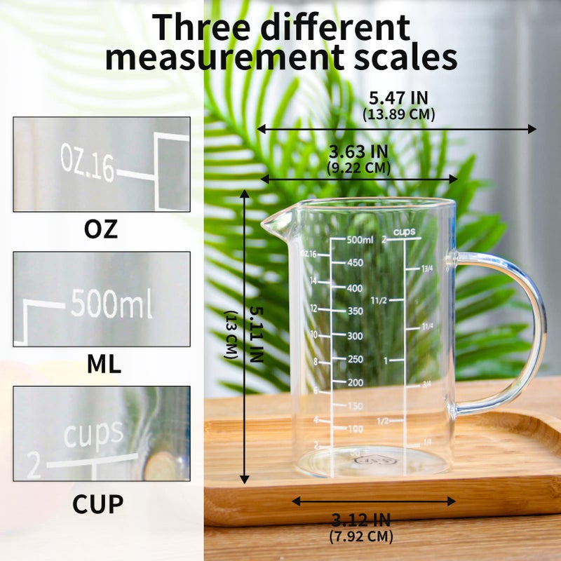 77L Glass Measuring Cup, [Insulated handle, V-Shaped Spout], High Borosilicate Glass Measuring Cup for Kitchen or Restaurant, Easy To Read, 500 ML (0.5 Liter, 2 Cup) - Image 4