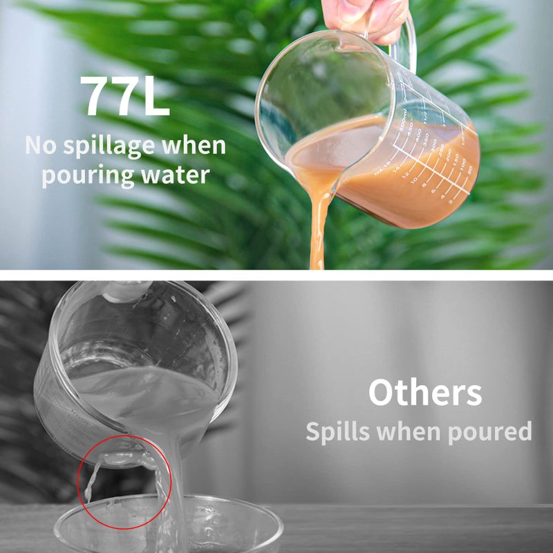 77L Glass Measuring Cup, [Insulated handle, V-Shaped Spout], High Borosilicate Glass Measuring Cup for Kitchen or Restaurant, Easy To Read, 500 ML (0.5 Liter, 2 Cup) - Image 2