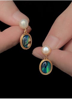 LOOPITYS Shallow antique freshwater pearl abalone shell earrings, 14k gold-plated with freshwater pearls, fashionable item  - Image 2