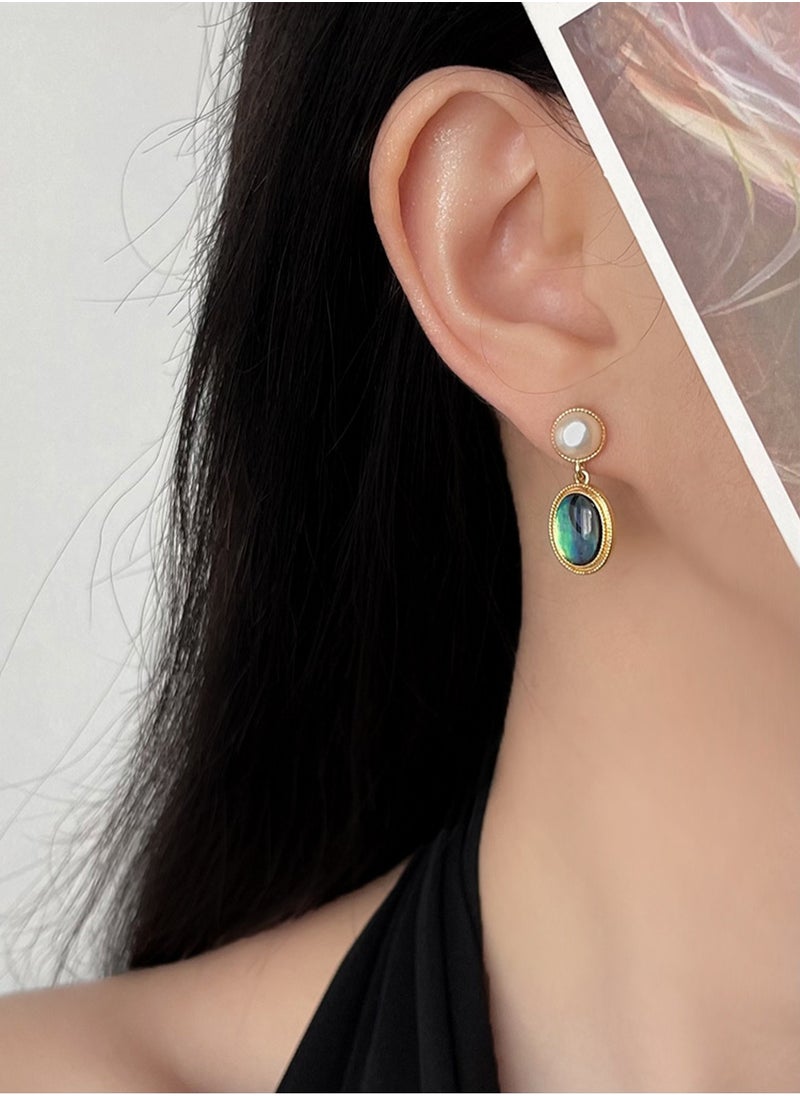 LOOPITYS Shallow antique freshwater pearl abalone shell earrings, 14k gold-plated with freshwater pearls, fashionable item  - Image 4