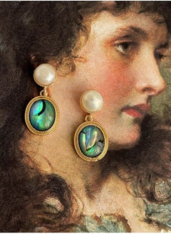 LOOPITYS Shallow antique freshwater pearl abalone shell earrings, 14k gold-plated with freshwater pearls, fashionable item  - Image 1