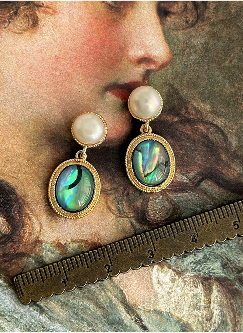LOOPITYS Shallow antique freshwater pearl abalone shell earrings, 14k gold-plated with freshwater pearls, fashionable item  - Image 5
