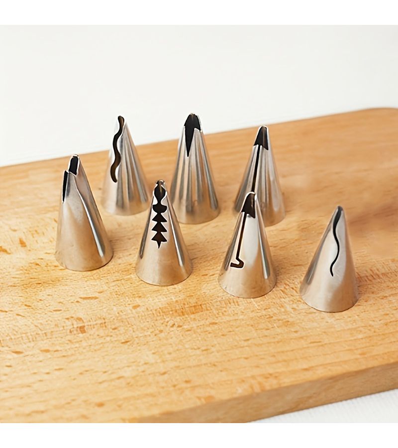 Stainless Steel 7-piece Decorating Nozzle Set Cake Piping Tips For Cream Border Skirt Flower Design Baking Tools Kit - Image 4