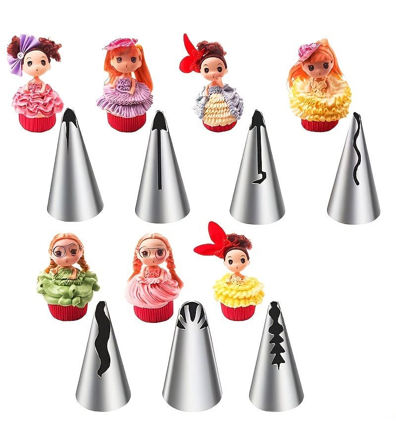 Stainless Steel 7-piece Decorating Nozzle Set Cake Piping Tips For Cream Border Skirt Flower Design Baking Tools Kit - Image 5