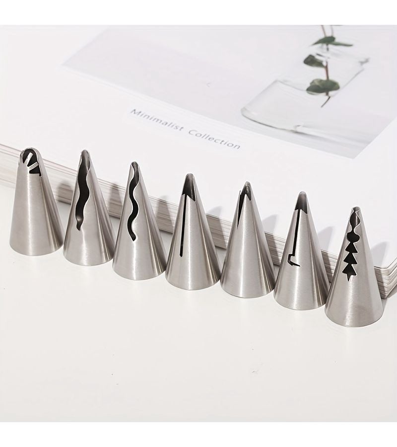 Stainless Steel 7-piece Decorating Nozzle Set Cake Piping Tips For Cream Border Skirt Flower Design Baking Tools Kit - Image 1
