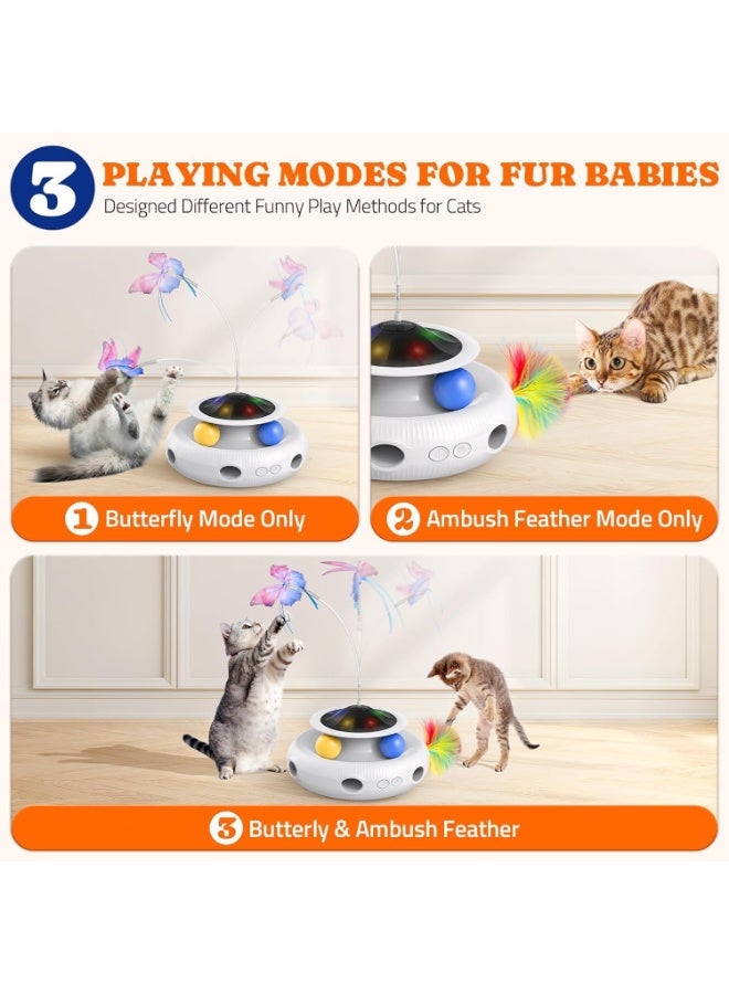 Interactive Cat Toy,Electric Cat Toy, 3 in 1 Automatic Interactive Kitten Toys for Indoor Cats Rechargeable with Fluttering Butterfly, Track Balls and Ambush Feather - Image 5