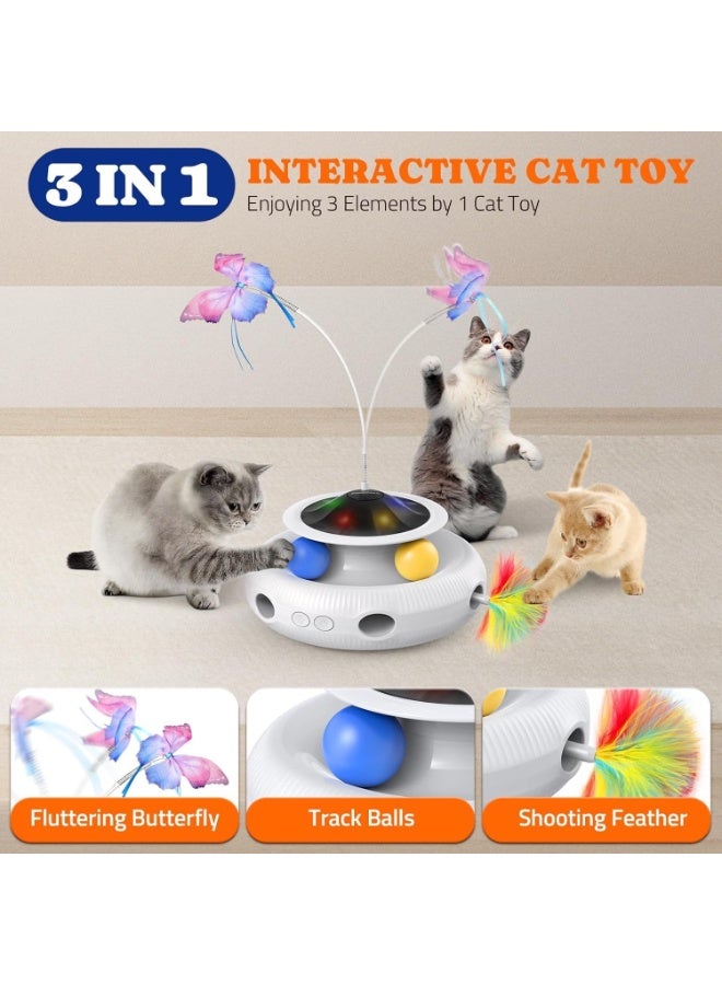 Interactive Cat Toy,Electric Cat Toy, 3 in 1 Automatic Interactive Kitten Toys for Indoor Cats Rechargeable with Fluttering Butterfly, Track Balls and Ambush Feather - Image 2