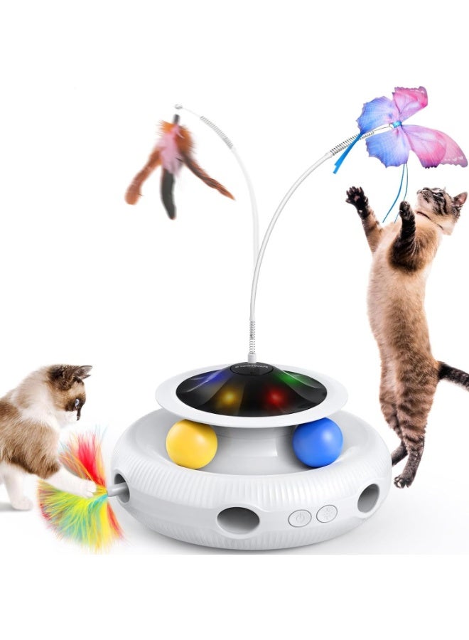 Interactive Cat Toy,Electric Cat Toy, 3 in 1 Automatic Interactive Kitten Toys for Indoor Cats Rechargeable with Fluttering Butterfly, Track Balls and Ambush Feather - Image 1