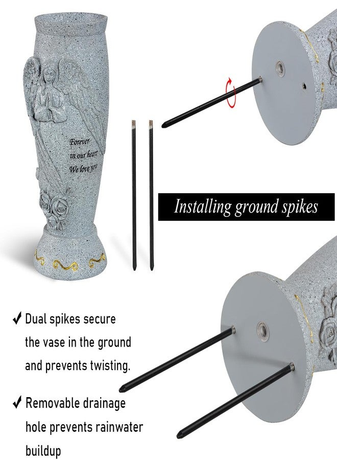 زونور مزهرية مقبرة، مزهرية قبر تذكارية مع أوتاد أرضية، مزهريات ملائكية للزهور الطبيعية/الاصطناعية، حامل زهور للقبور لشاهد قبر المقبرة (قطعة واحدة، الزهور غير متضمنة) - Image 3