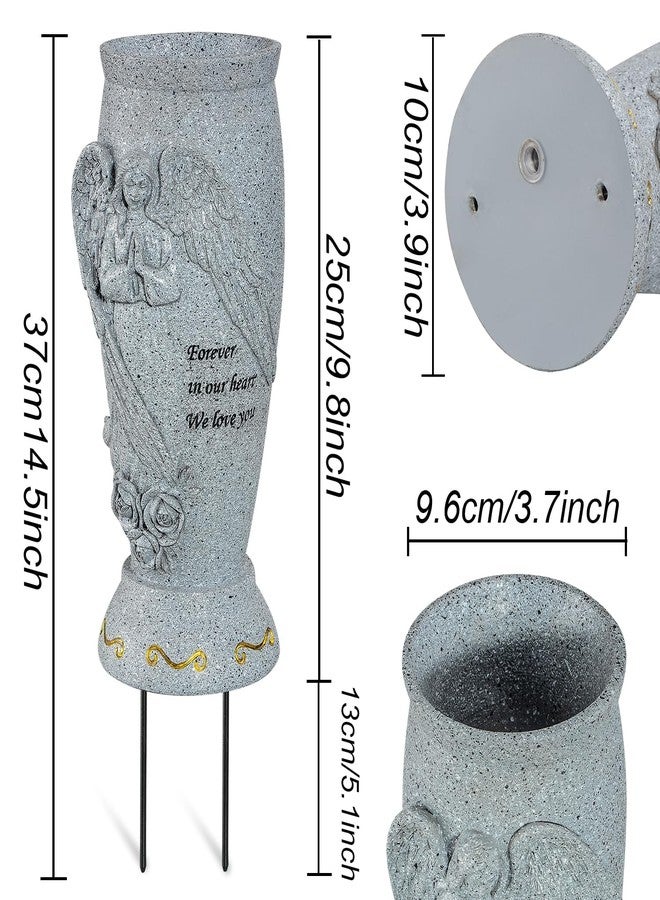 زونور مزهرية مقبرة، مزهرية قبر تذكارية مع أوتاد أرضية، مزهريات ملائكية للزهور الطبيعية/الاصطناعية، حامل زهور للقبور لشاهد قبر المقبرة (قطعة واحدة، الزهور غير متضمنة) - Image 2