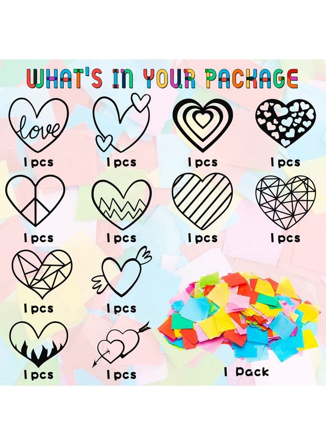 Haooryx 12Pcs Valentines Heart Paper Suncatcher For Kids Heart Shaped Tissue Paper Craft Diy Window Stained Glass Effect Suncatchers For Classroom Art Craft Valentine’S Day Party Game Supplies - Image 4