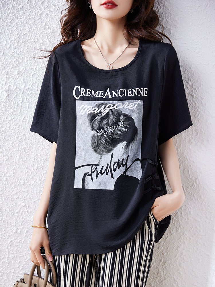 Real S : Spring/ Fashion Loose Short-Sleeve T-Shirt, Plus-Size European Design, Slimming And Body-Covering Top - Image 1