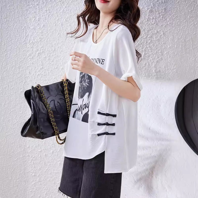 Real S : Spring/ Fashion Loose Short-Sleeve T-Shirt, Plus-Size European Design, Slimming And Body-Covering Top - Image 3