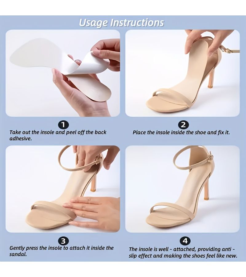 4 Pcs Self-Adhesive Non Slip Insoles One Size For High Heels And Sandals Comfort Soft Breathable Slip Resistant Ventilated Non Sticky - Image 3
