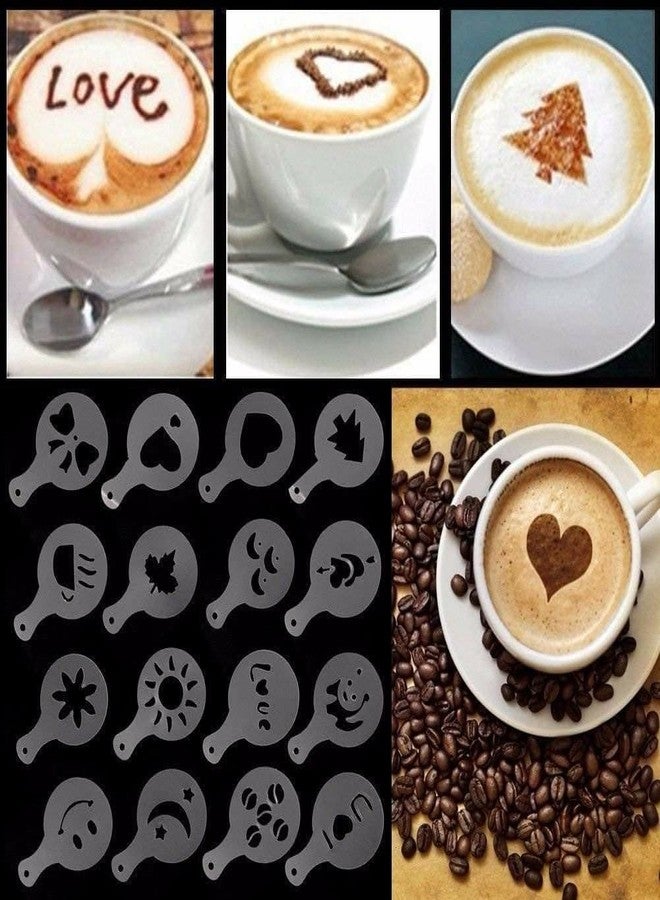 MaruHub 16Pcs Coffee Stencil Cafe Barista Tools Latte Art Maker Cappuccino Decor Pattern Mold Coffee Making Accessories - Image 1
