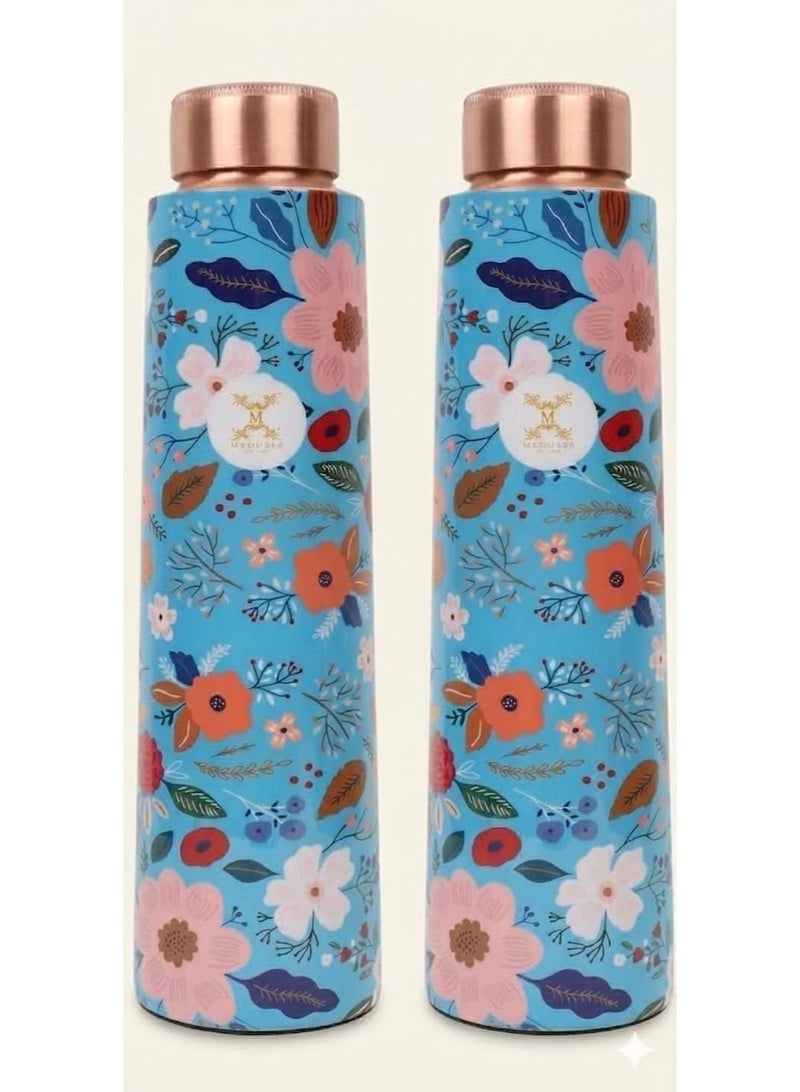 MERCAPE® MERCAPE Copper Water Bottle Handmade Ayurvedic Enameled Print Water Bottle for Drinking 900ml (Pack of 2) - Image 1