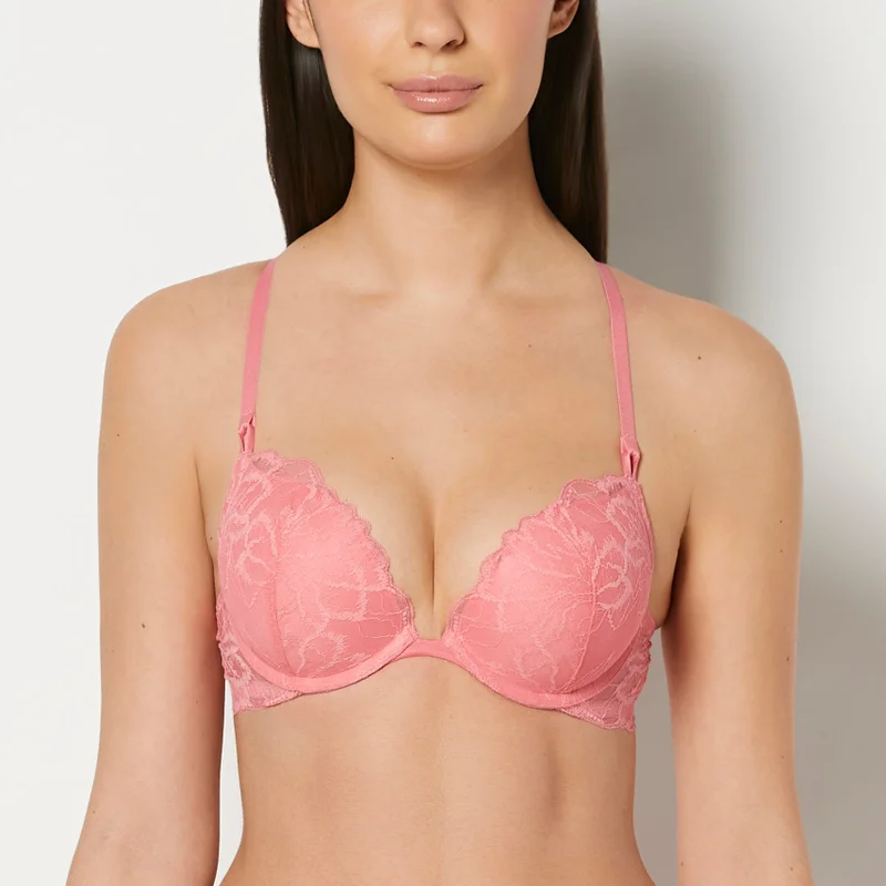 La Senza La Senza Push Up Plunge Bra With Lush Lace In Pink Lemonade
