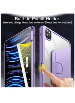 Jetech Rotating Case for iPad Pro 11 Inch 2022 2021 4th 3rd gen with Pencil Holder 360 Degree Rotation Protective Stand Cover Clear Back Auto Wake Sleep Light Purple  - Image 4