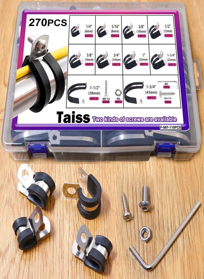 Taiss مجموعة مشابك كابلات Taiss مكونة من 110 قطعة، بأحجام 1/4 بوصة، 5/16 بوصة، 3/8 بوصة، 1/2 بوصة، 5/8 بوصة، 3/4 بوصة، 1 بوصة، 1-1/4 بوصة، 1-1/2 بوصة، 1-3/4 بوصة، مصنوعة من الفولاذ المقاوم للصدأ 304 ومبطنة بالمطاط. - Image 5