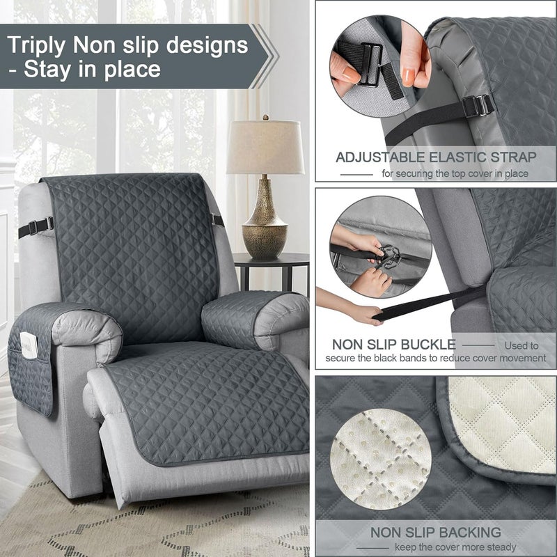 TAOCOCO Recliner Protectors CoverSlipcover for Recliner ChairRecliner Chair Slip Cover for PetsChair Cover Protect for Pets with Elastic StrapWashable Dark Grey - Image 2