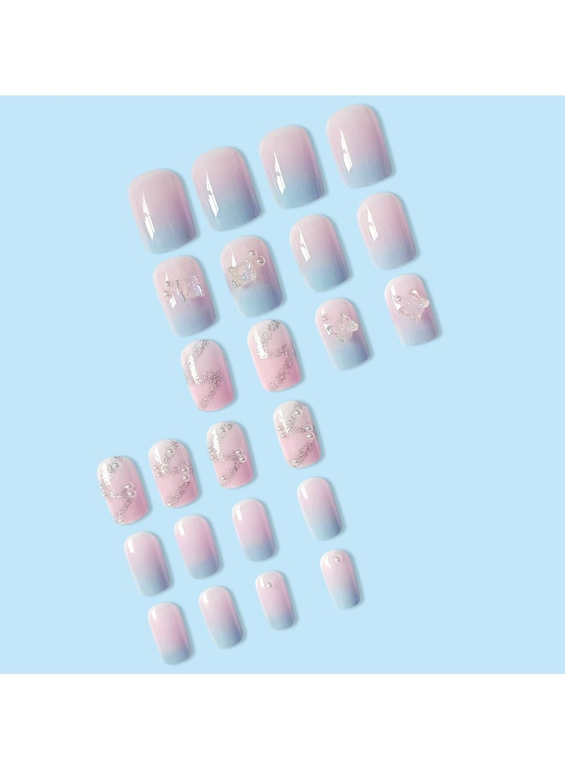 Goolsky Icy Transparent Pearl Rhinestone Press On Nails 3D Butterfly Glitter Elegant Fake Nail Tips  - Image 3