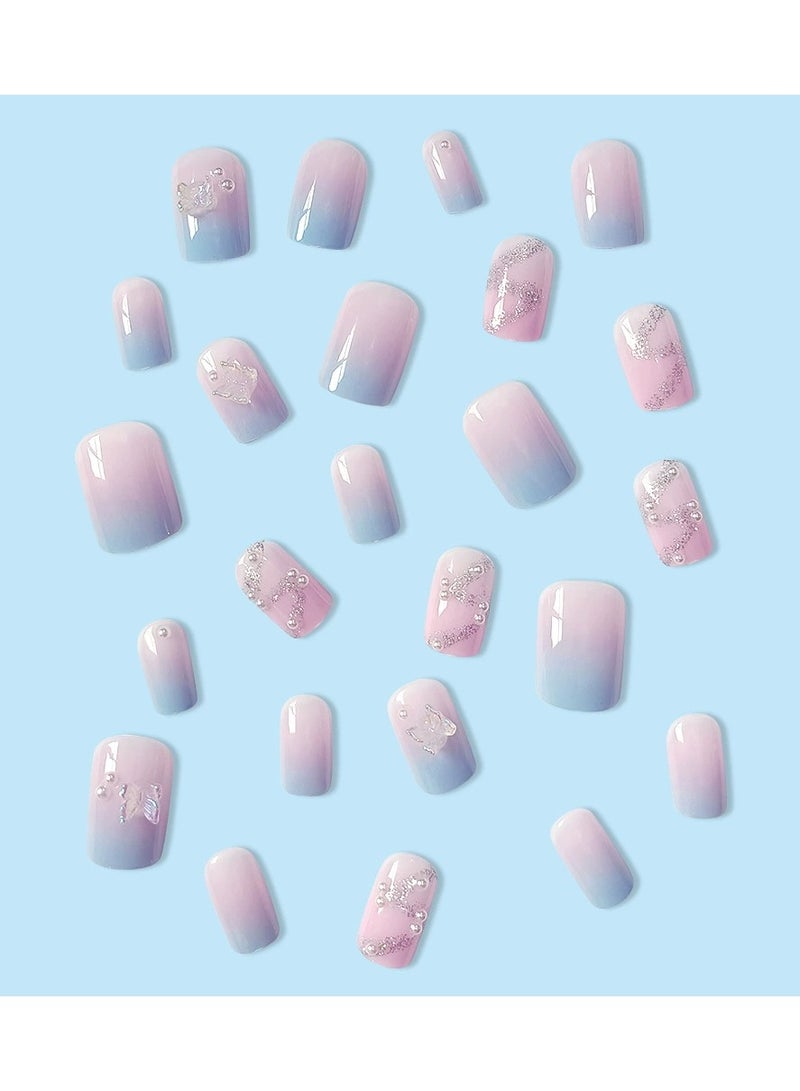 Goolsky Icy Transparent Pearl Rhinestone Press On Nails 3D Butterfly Glitter Elegant Fake Nail Tips  - Image 4