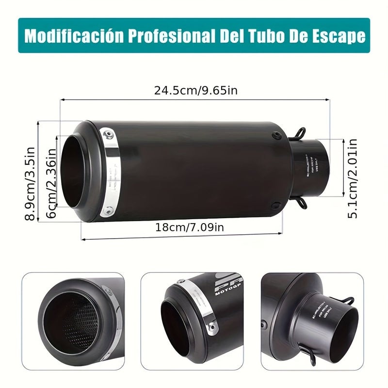 60mm أنبوب عادم دراجة نارية بشريط نصف أزرق عيار عالمي، كاتم صوت معدل للانفجار في الشوارع، مناسب لمعظم الدراجات النارية - Image 2