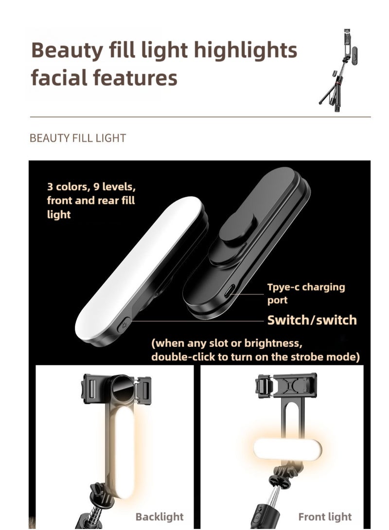 L15 43.7-inch selfie stick tripod, a retractable tripod with a rechargeable Bluetooth remote control, a detachable fill light, compatible with iPhone and Android smartphones, perfect for traveling, vlogging, videos and photos, black. - Image 4