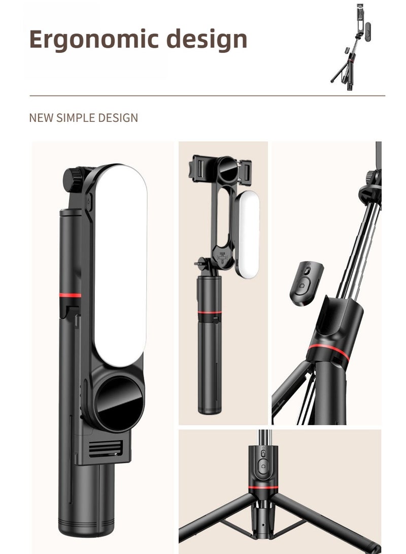 L15 43.7-inch selfie stick tripod, a retractable tripod with a rechargeable Bluetooth remote control, a detachable fill light, compatible with iPhone and Android smartphones, perfect for traveling, vlogging, videos and photos, black. - Image 5
