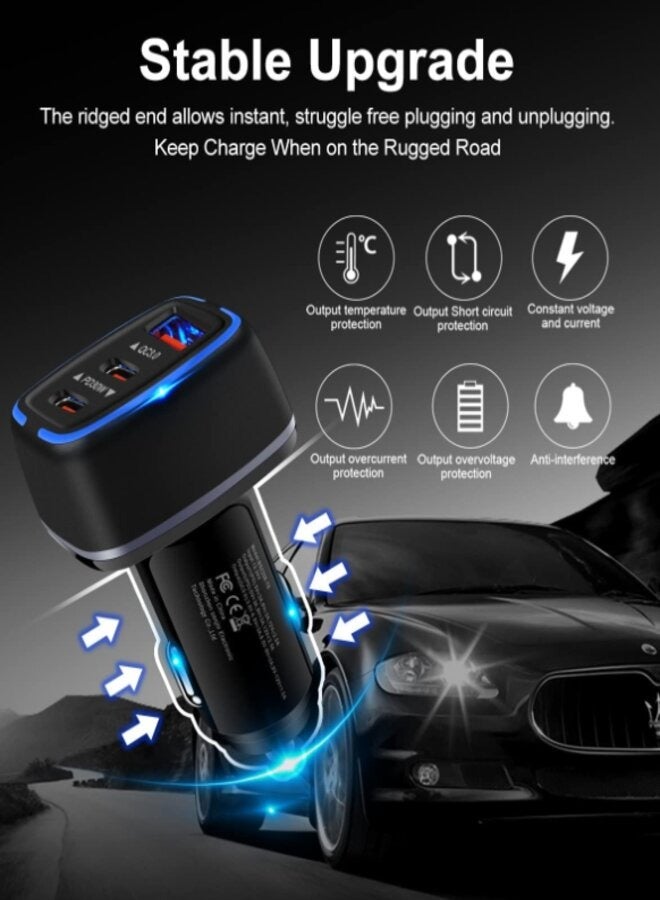 بروماس شاحن سيارة 3 منافذ PD 25W+PD25W QC3.0+18W/68W لون أسود - Image 3