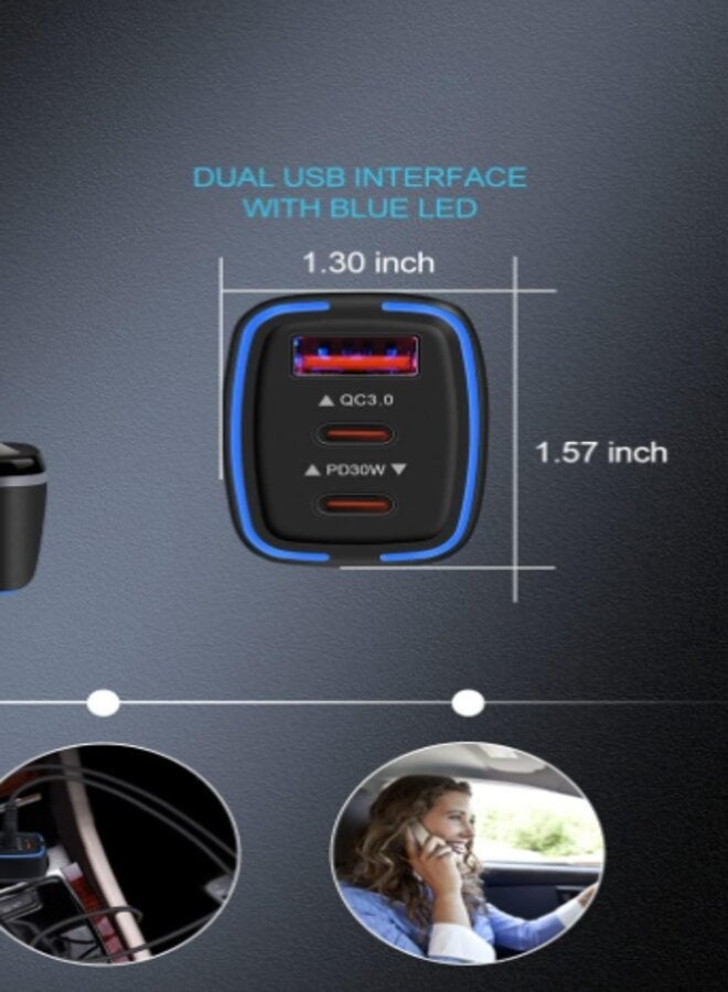 بروماس شاحن سيارة 3 منافذ PD 25W+PD25W QC3.0+18W/68W لون أسود - Image 2