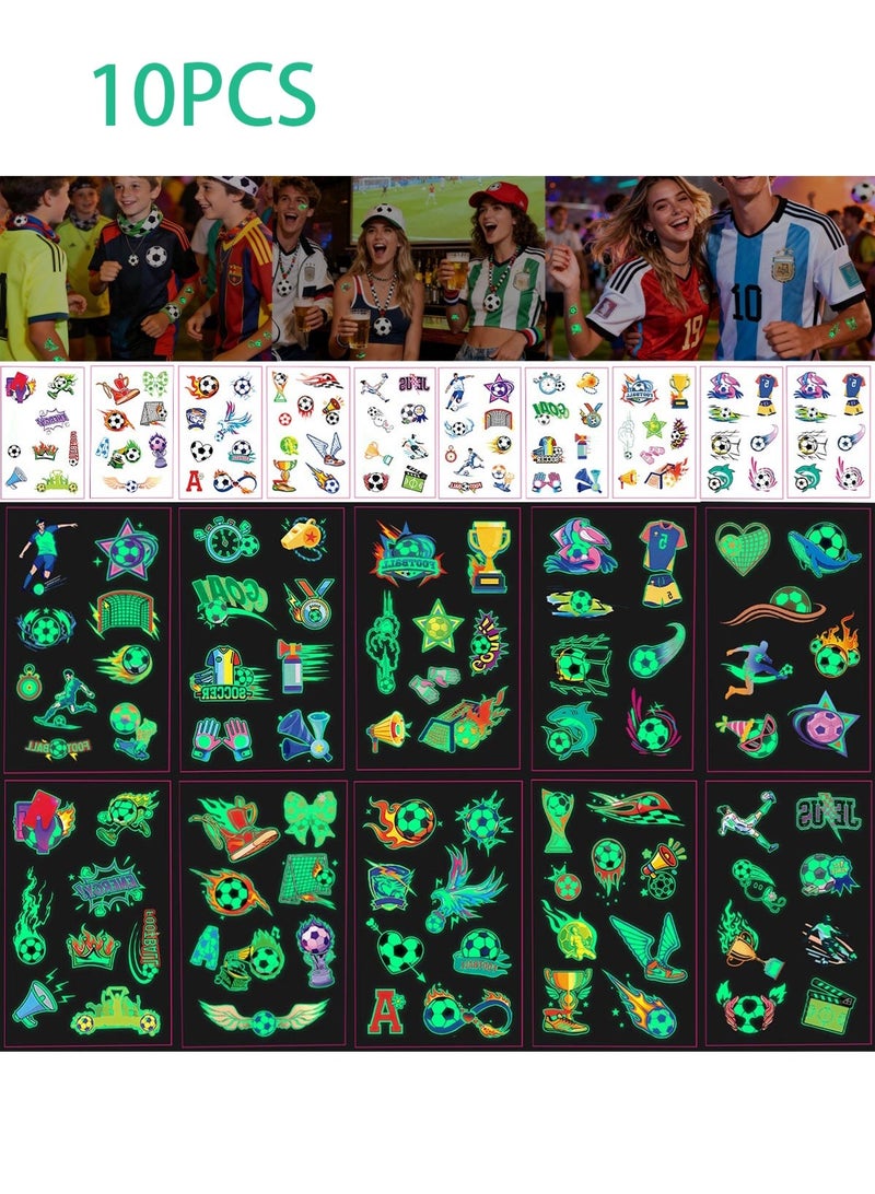 10 Sheets/Set New Luminous Football Temporary Tattoos World Cup & Club Event Fan Party Face Stickers - Image 1