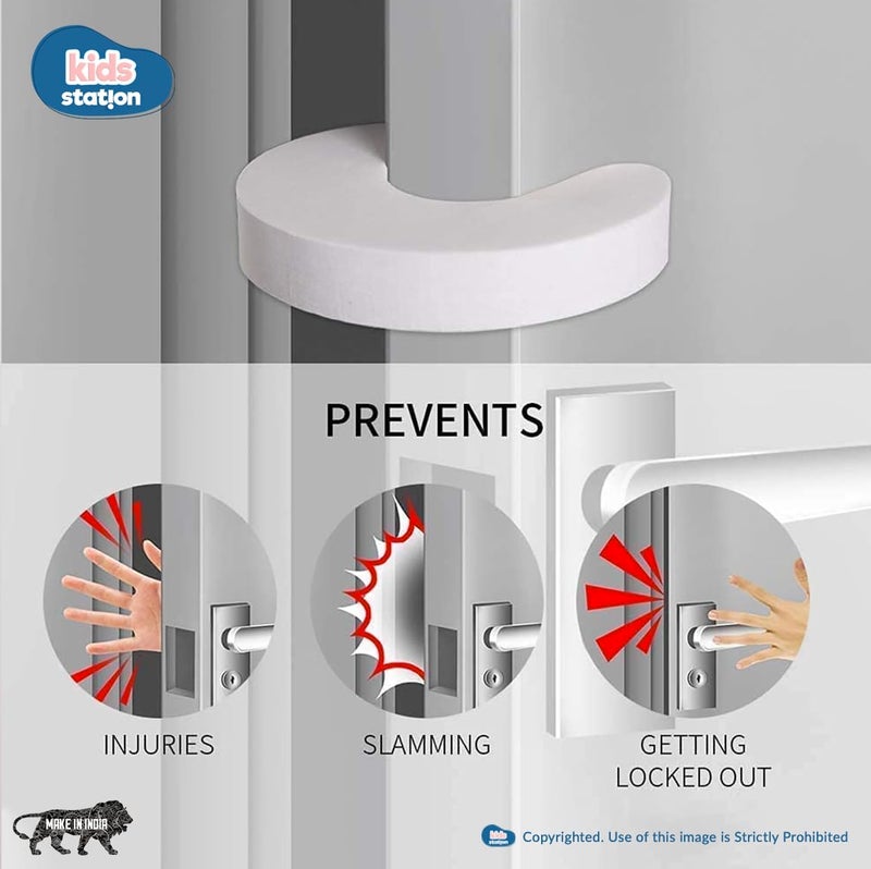 Kids Station Children Safety Door Pinch Guard|Stopper For Protection From Door Slamming & Accidental Lock|Baby/Toddler Or Pet From Getting Locked In Room|Prevents Finger Pinch Injuries|Pack Of 6|White - Image 2