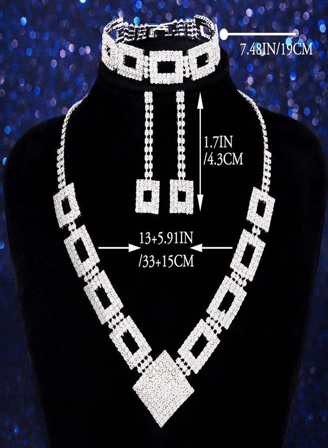 جورايس طقم مجوهرات زفاف فضي من GORAIS، قلادة مرصعة بأحجار الراين، طقم مجوهرات زفاف للنساء والعرائس - Image 2
