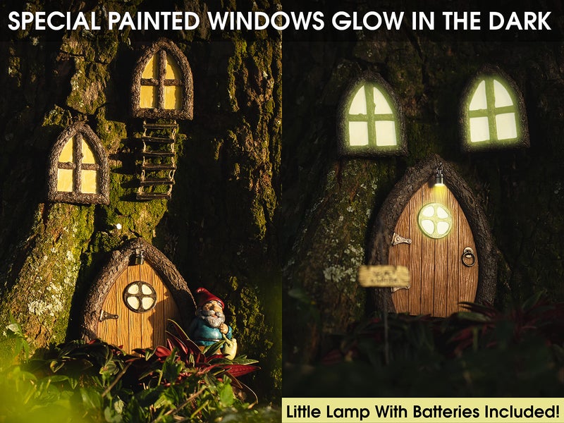 Tree Poetry Fairy Door and Windows for Trees – Glow in The Dark Yard Art Sculpture Decoration for Kids Room, Wall and Trees Outdoor | Miniature Fairy Garden Outdoor Decor Accessories with Secret Garden Sign - Image 2
