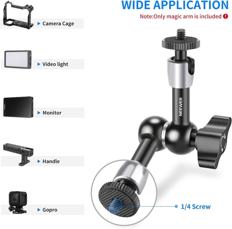 NEEWER 5.9"/15cm Adjustable Friction Magic Arm with 1/4" Screw on Both Ends, Compatible with SmallRig Cage, Flash/LED Light/Microphone/Monitor/SuperClip, Max Load 4.4lb/2kg, ST15 - Image 3