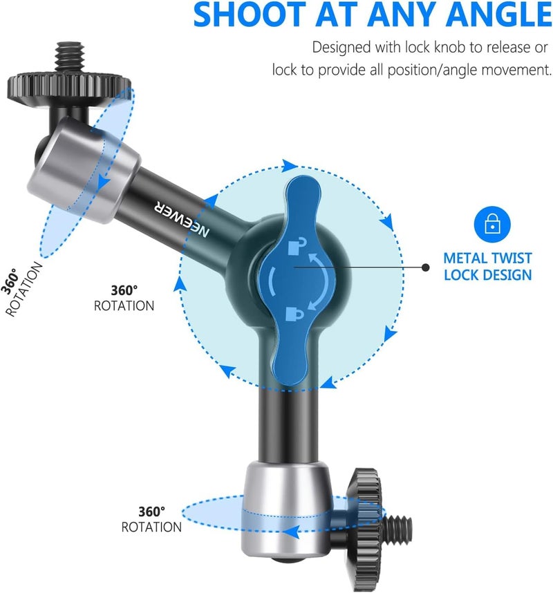 NEEWER 5.9"/15cm Adjustable Friction Magic Arm with 1/4" Screw on Both Ends, Compatible with SmallRig Cage, Flash/LED Light/Microphone/Monitor/SuperClip, Max Load 4.4lb/2kg, ST15 - Image 5