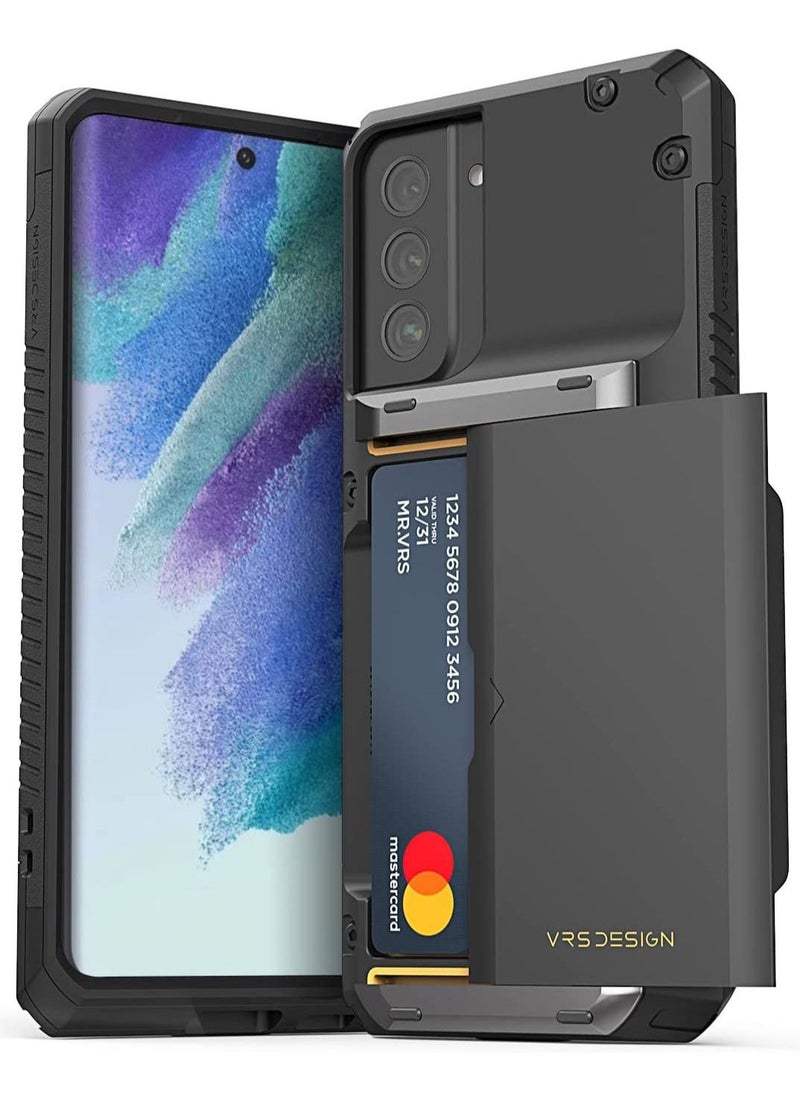 VRS Design Damda Glide Pro Wallet Case Cover for Samsung Galaxy S21 FE 5G with Semi Automatic Slider Card Slot - Black  - Image 1