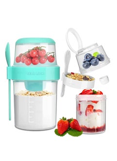 1 Pack  Overnight Oats Container 26oz 2-Tier With Lid And Spoon Yogurt Oatmeal Container On The Go Oats Jars With Lid Crunch Cup Portable Cereal And Milk To Go Container
