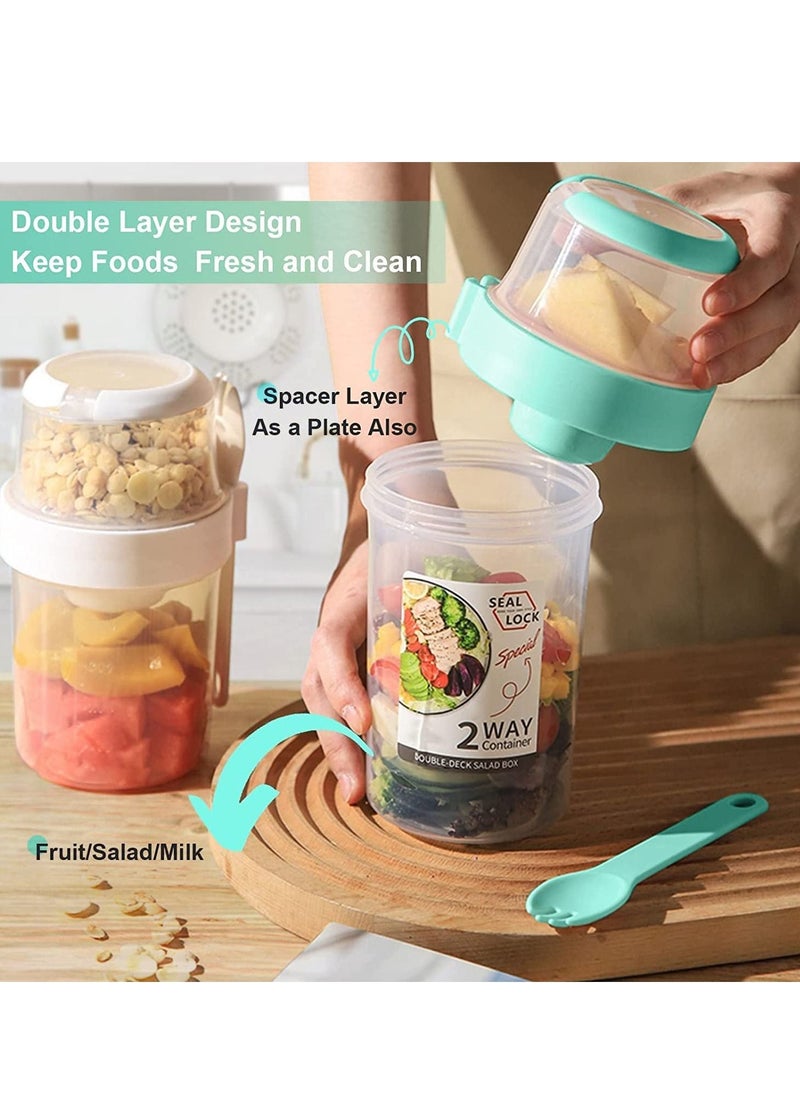 Generic - 1 Pack  Overnight Oats Container 26oz 2-Tier With Lid And Spoon Yogurt Oatmeal Container On The Go Oats Jars With Lid Crunch Cup Portable Cereal And Milk To Go Container - Image 1