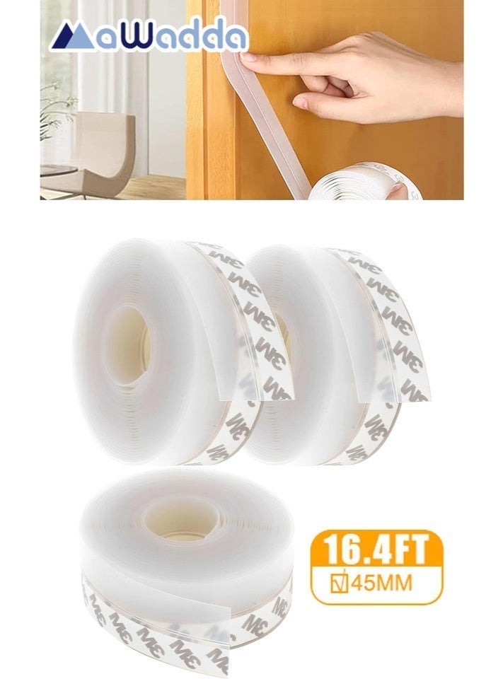 مودة 3 قطع شريط عازل صوت للنوافذ والابواب 4.5 سم × 5 م - مانع غبار للابواب وعازل صوت للغرف، شريط سيليكون شفاف لسد الفراغات ومنع تسرب الهواء والاتربة - Image 1