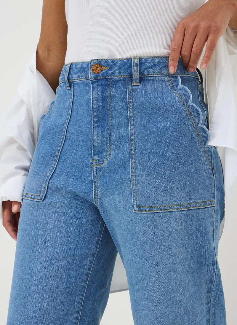 Matalan Midwash Scalloped Edge Cropped Jeans